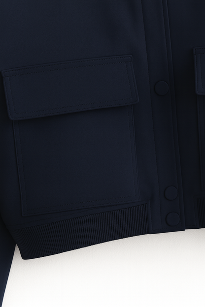 Maison Bomber Jacket | Ribbed O-Neck Button Front Relaxed Silhouette