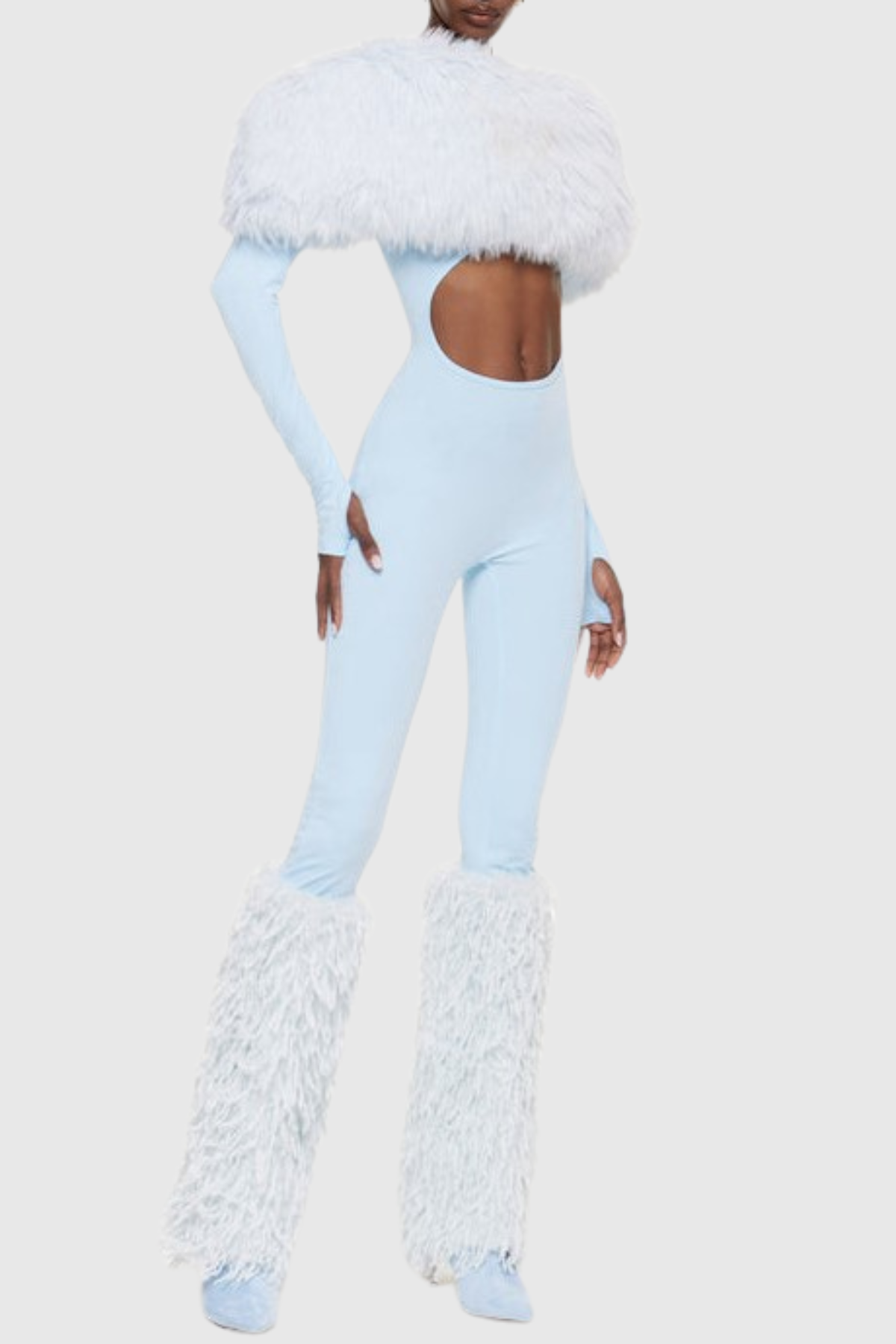 Marja Faux Fur Cutout Midi Jumpsuit - Blue