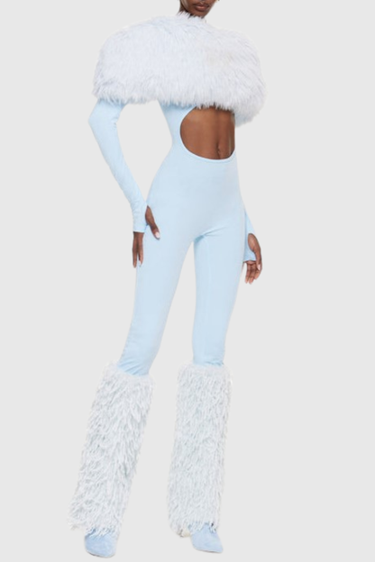 Marja Faux Fur Cutout Midi Jumpsuit - Blue