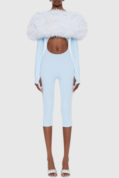 Marja Faux Fur Cutout Midi Jumpsuit - Blue