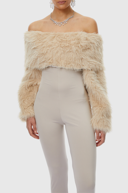 Marja Off Shoulder Faux Fur Jumpsuit