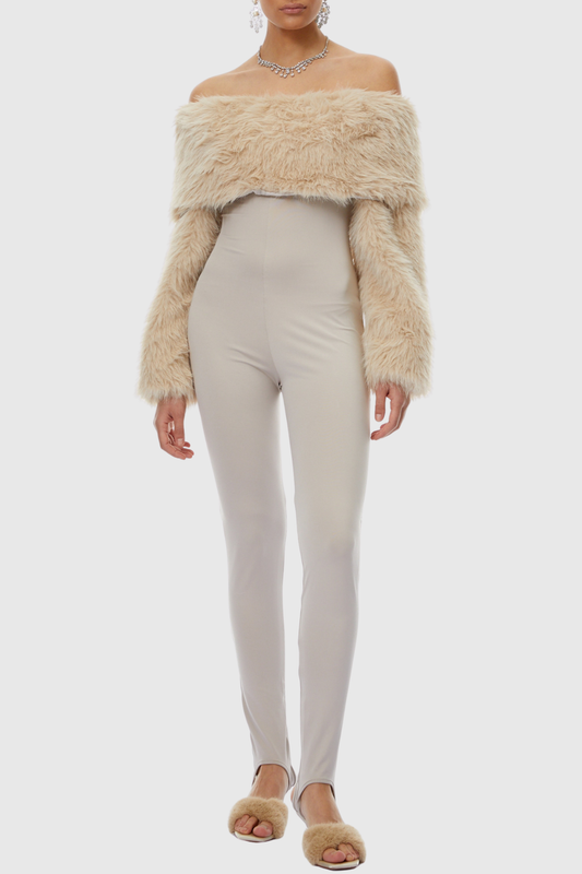 Marja Off Shoulder Faux Fur Jumpsuit