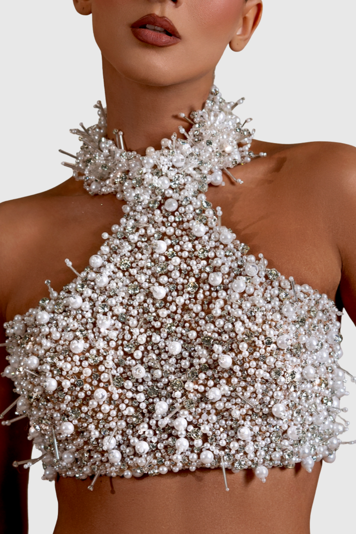 Marka Halte Crystal Pearl Top & Mesh Skirt Set