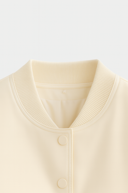 Maison Bomber Jacket | Ribbed O-Neck Button Front Relaxed Silhouette