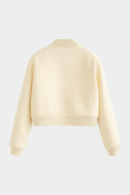 Maison Bomber Jacket | Ribbed O-Neck Button Front Relaxed Silhouette