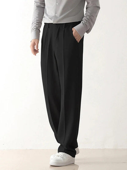 Maison Draped Wide Leg Trousers | Stretch Blend | Zipper Fly | Regular Rise