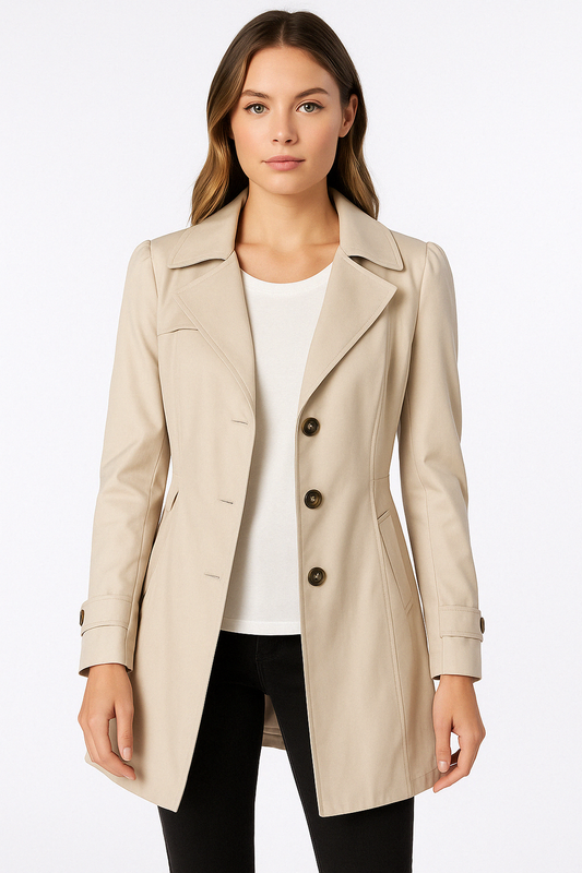 Mid-Length Trench Coat | Cotton Blend | Single-Breasted Design