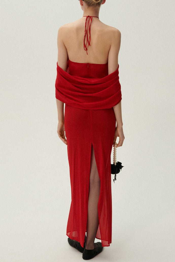 Milan Flower Halter Backless Maxi Dress