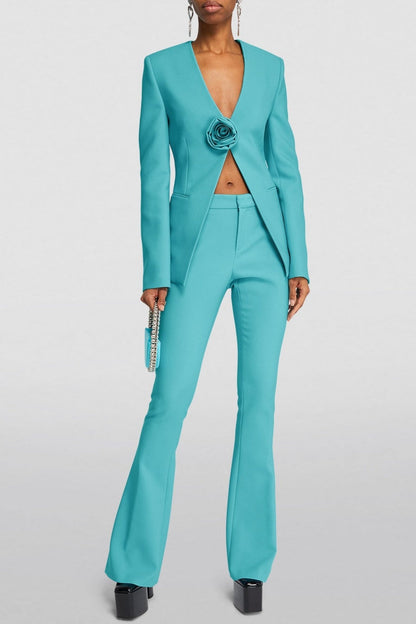 Minya Rose-embellished Collarless Blazer Set