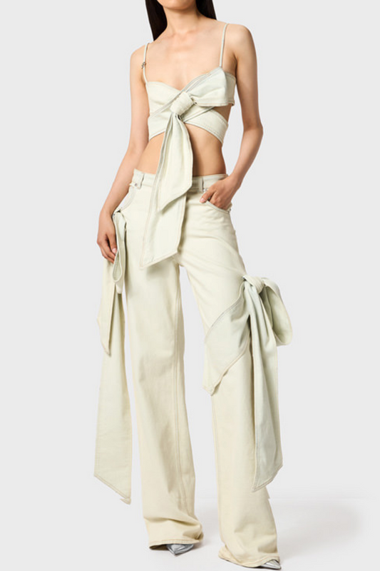 Camille Bow Straight Jeans - White