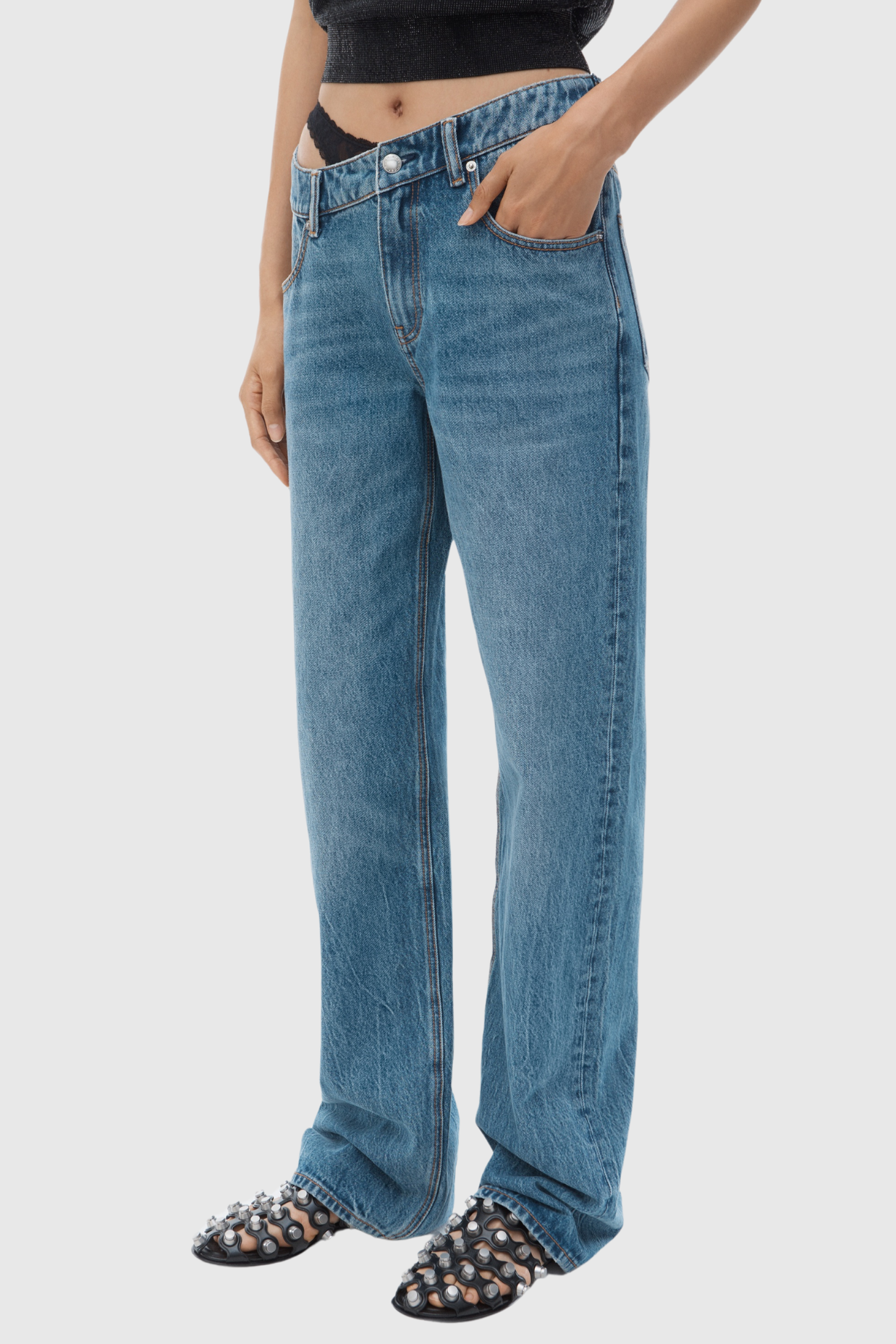 Narwa Asymmetrical Lace Waistband Jeans