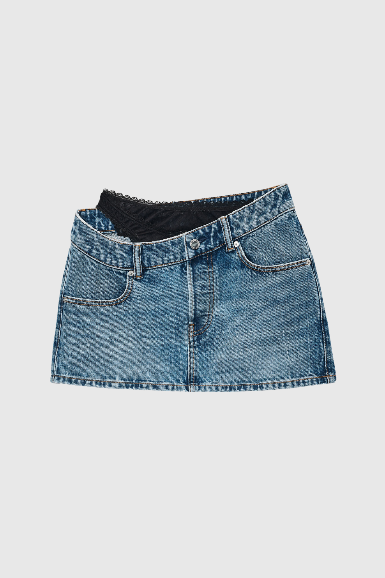 Narwa Asymmetrical Lace Waistband Denim Skirt