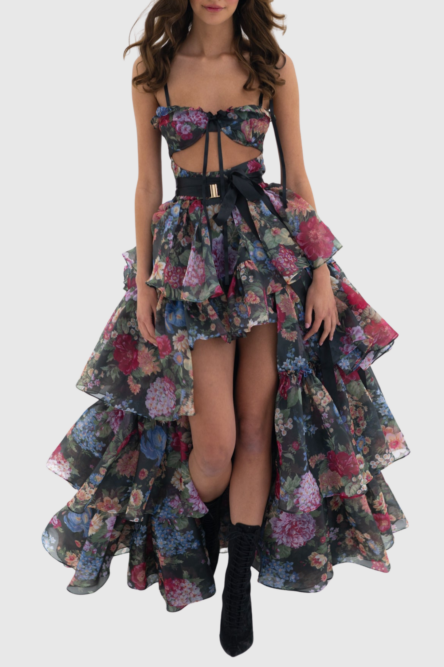 Nicola Floral Cutout Ruffle Skirt Two Piece Set