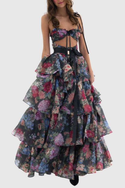 Nicola Floral Cutout Ruffle Skirt Two Piece Set