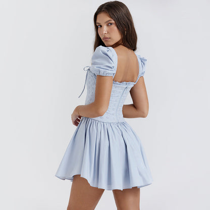Bubble Sleeve Square Collar Dress Corset Princess Two Piece Dopamine Wear