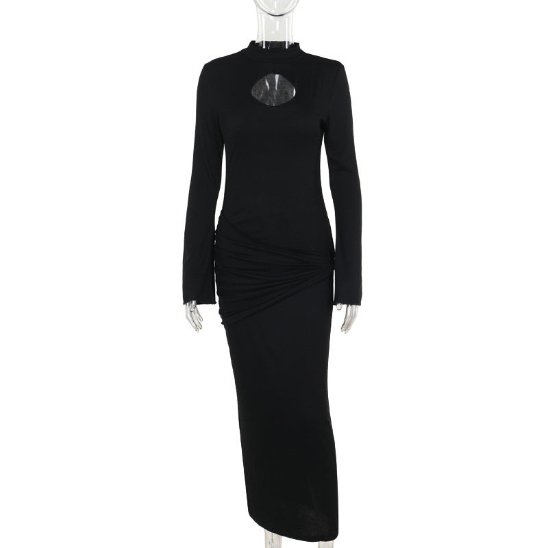 High Collar Hollow Out Cutout Out Knitted Pencil  Elegant Slim Fit Maxi Dress