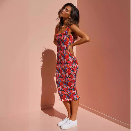 Midi Dress Vacation Ruffled Pleating Tight Dress