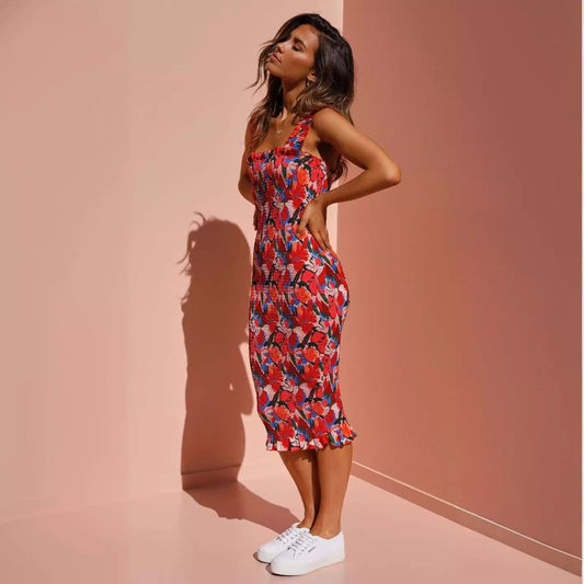 Midi Dress Vacation Ruffled Pleating Tight Dress