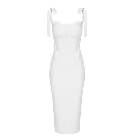 Fashionable High End Lace Slim Fit Boning Corset White Dress Knitted Bandage Dress