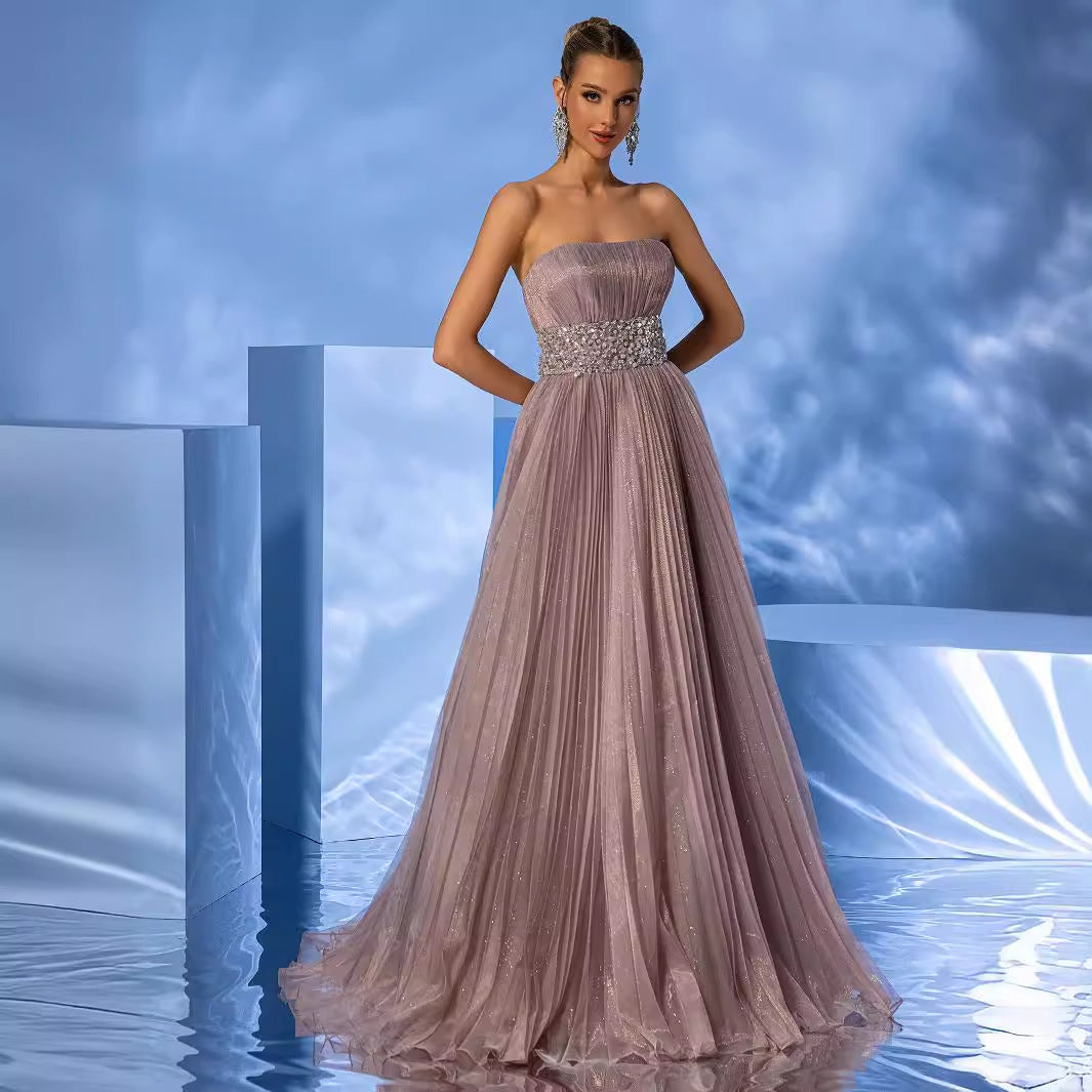 Formal Cocktail Evening Dress Tulle Tube Top Corset Floral Decorations High End Elegant Floor Dress