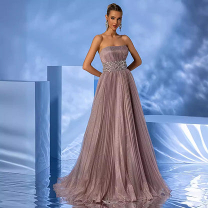 Formal Cocktail Evening Dress Tulle Tube Top Corset Floral Decorations High End Elegant Floor Dress