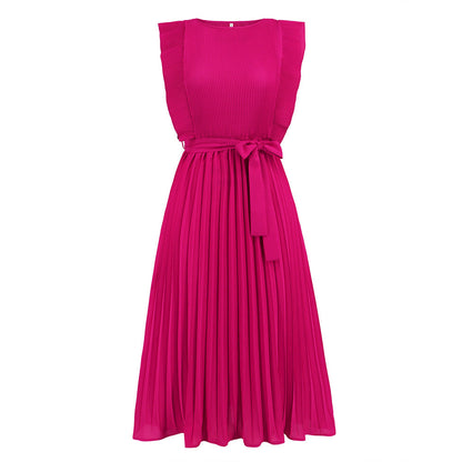 Ruffle Sleeve Folding Pleated Dress Solid Color Plus Size Dress
