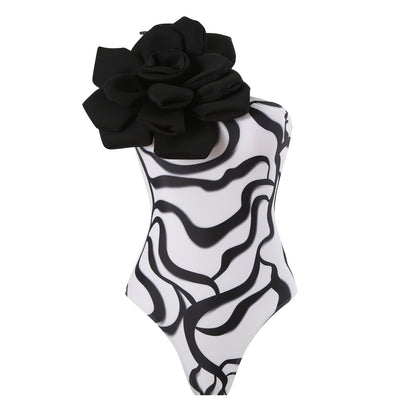 One Piece Swimsuit Skinny Slimming Big Floral Swimsuit Outfit Chiffon Dress