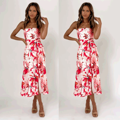 Digital Floral Print Fresh Vestidos Sweet Back Lace-up Estampado Floral Dress