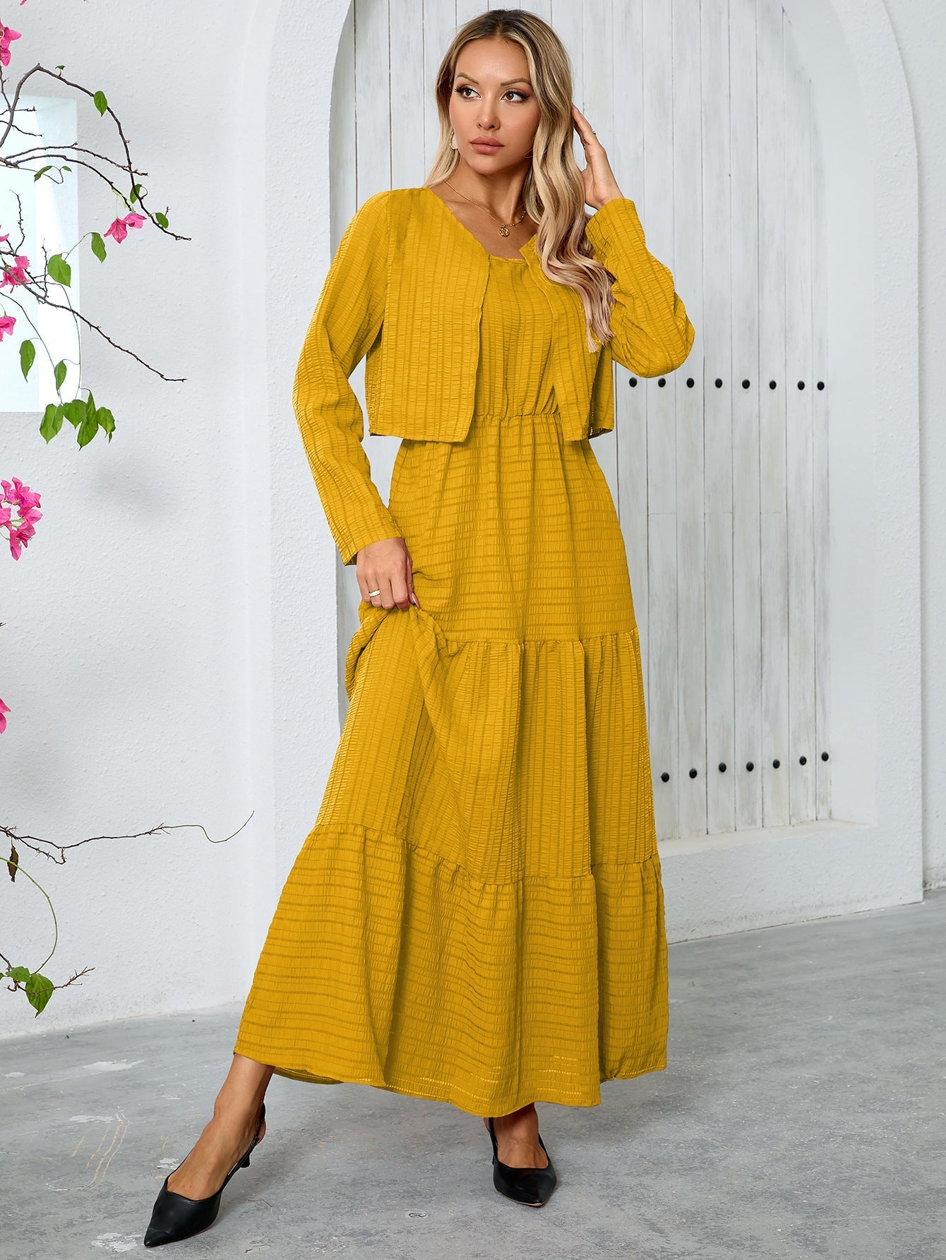 Round Neck Long Sleeve Top Loose Dress Suit Middle East Two Piece Set