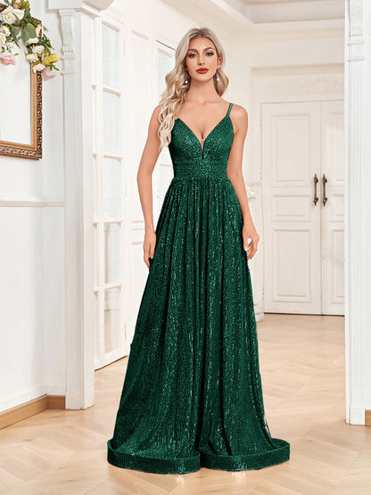Sequined Backless Evening Dress Deep V Plunge neck Bridesmaid Dress Party Formal Dress Cocktail