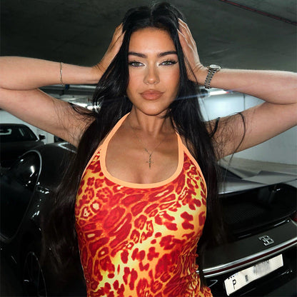 Lacing Halter Leopard Print Sheath Dress