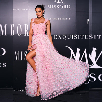 Sleeveless Elegant Square Collar Sling Long Bohemian Wide Hem Gauzy Evening Dress