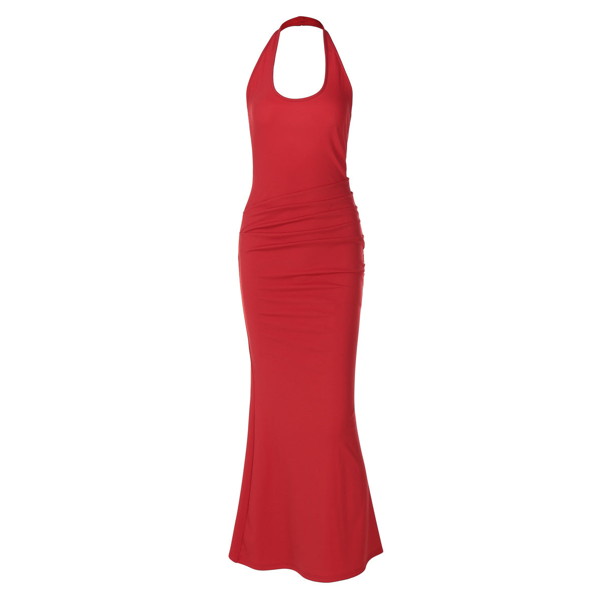 Deep V Plunge neck Hollow Out Cutout out Halter Slim Solid Color Sleeveless Sheath Dress