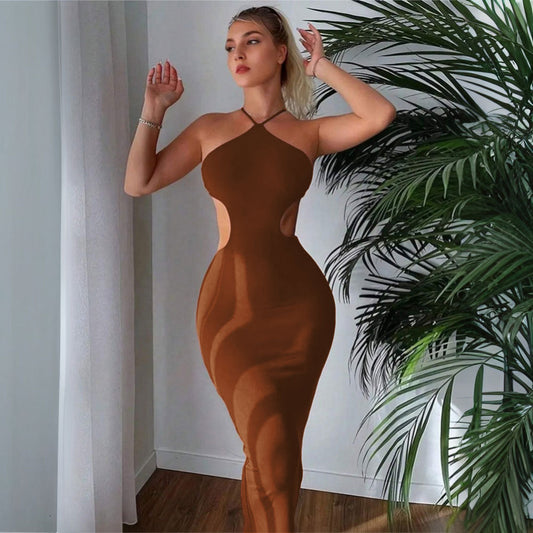 Backless Lace up Halter Sheath Slim Dress