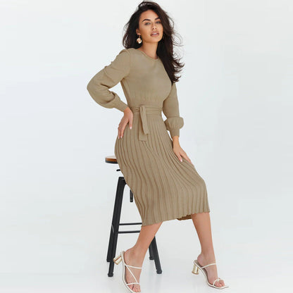 Knitting Dress Slim-Fit Pleated Mid-Length Bottoming Sweater