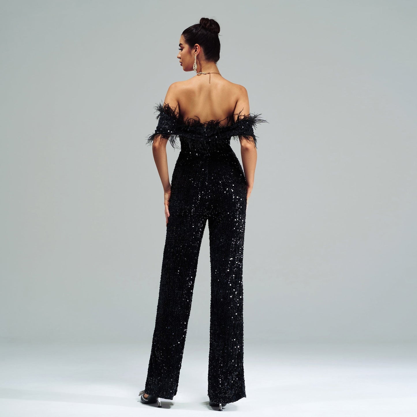 High End Long off Neck Sequined Cocktail Jumpsuit Evening Dress Bridesmaid Dress