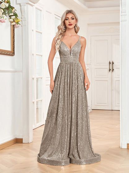 Sequined Backless Evening Dress Deep V Plunge neck Bridesmaid Dress Party Formal Dress Cocktail
