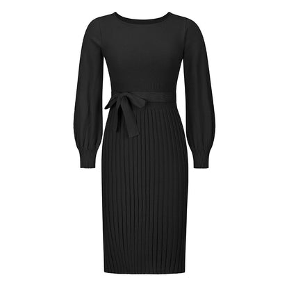Knitting Dress Slim-Fit Pleated Mid-Length Bottoming Sweater