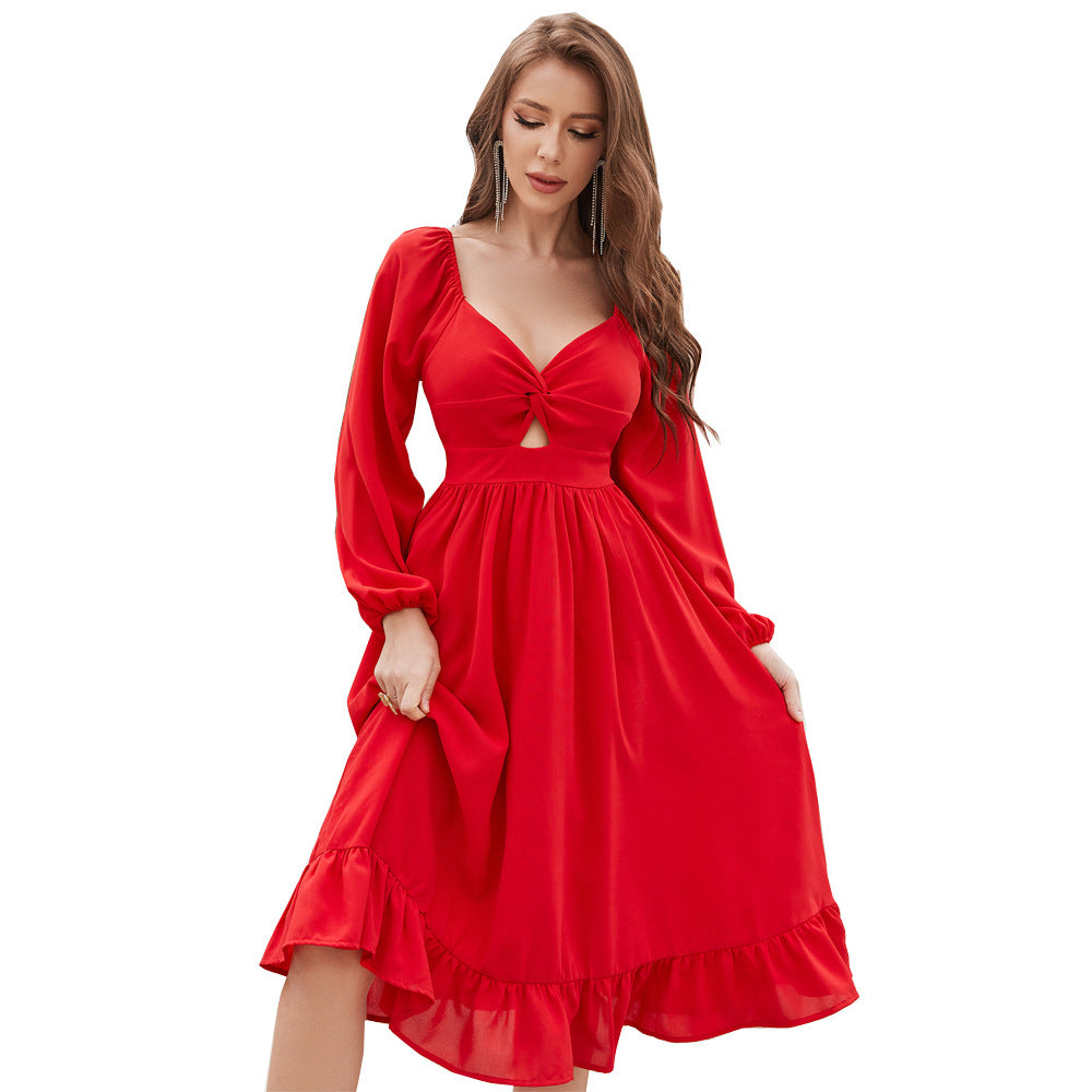 Sweet Chiffon Hollow Out Cutout out Midi Dress