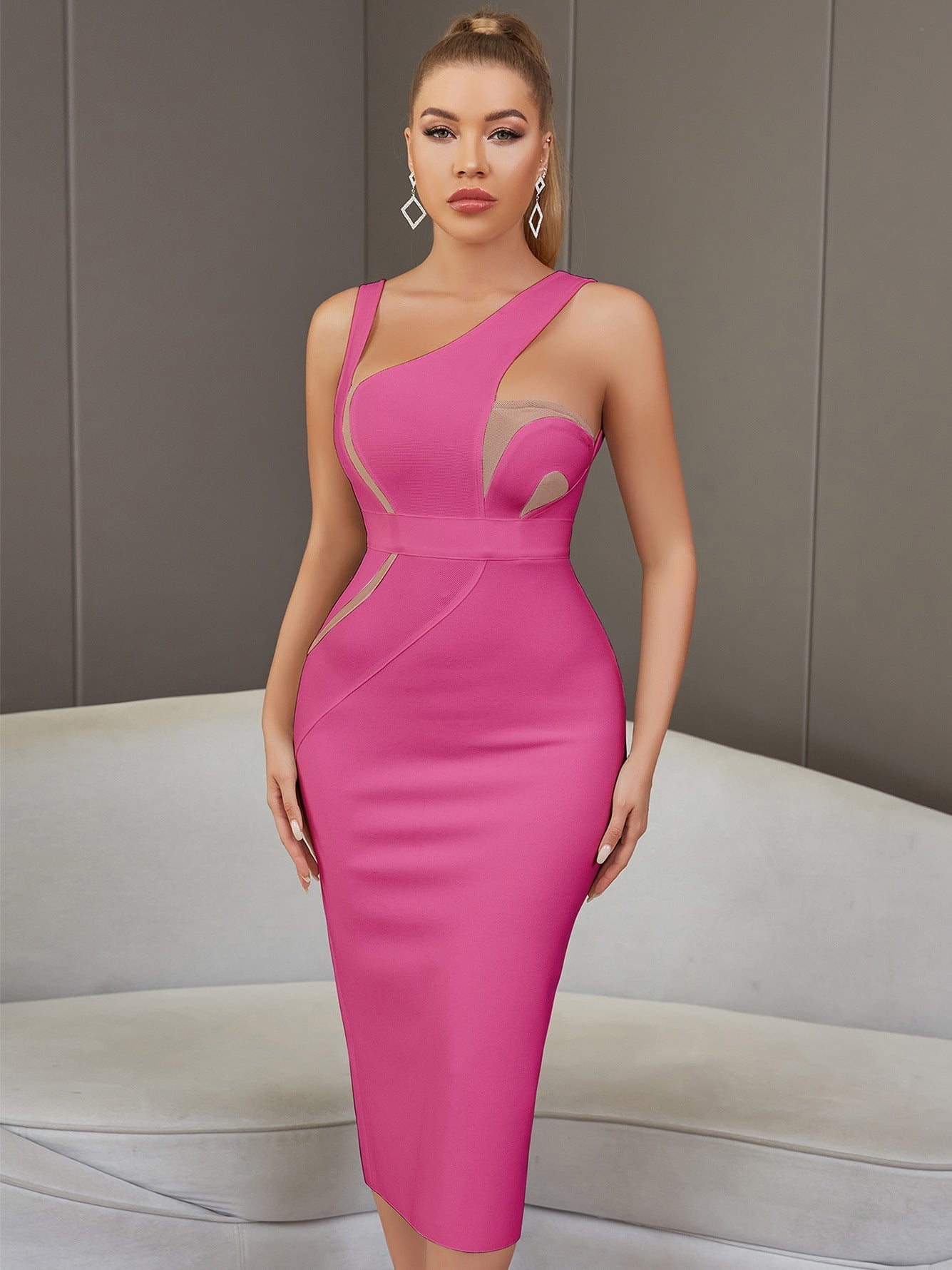 Vest Sleeveless Backless White Mid Length Tight Bandage One Piece Elegant Lady Of Note Evening Dress