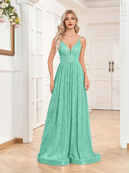Sequined Backless Evening Dress Deep V Plunge neck Bridesmaid Dress Party Formal Dress Cocktail