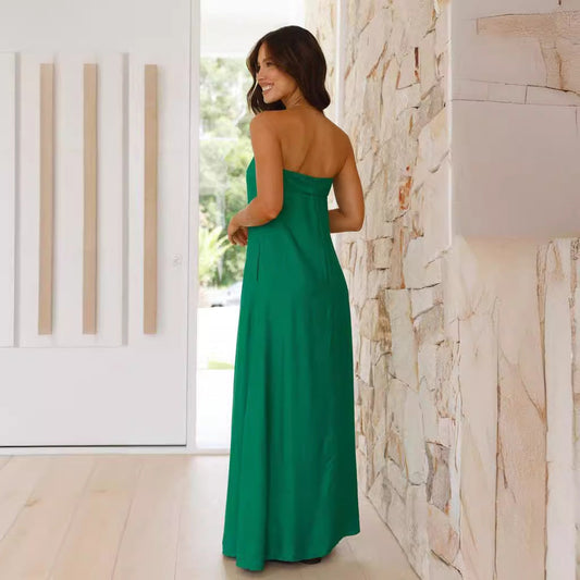 Solid Color Slim Corset Graceful Satin Maxi Dress