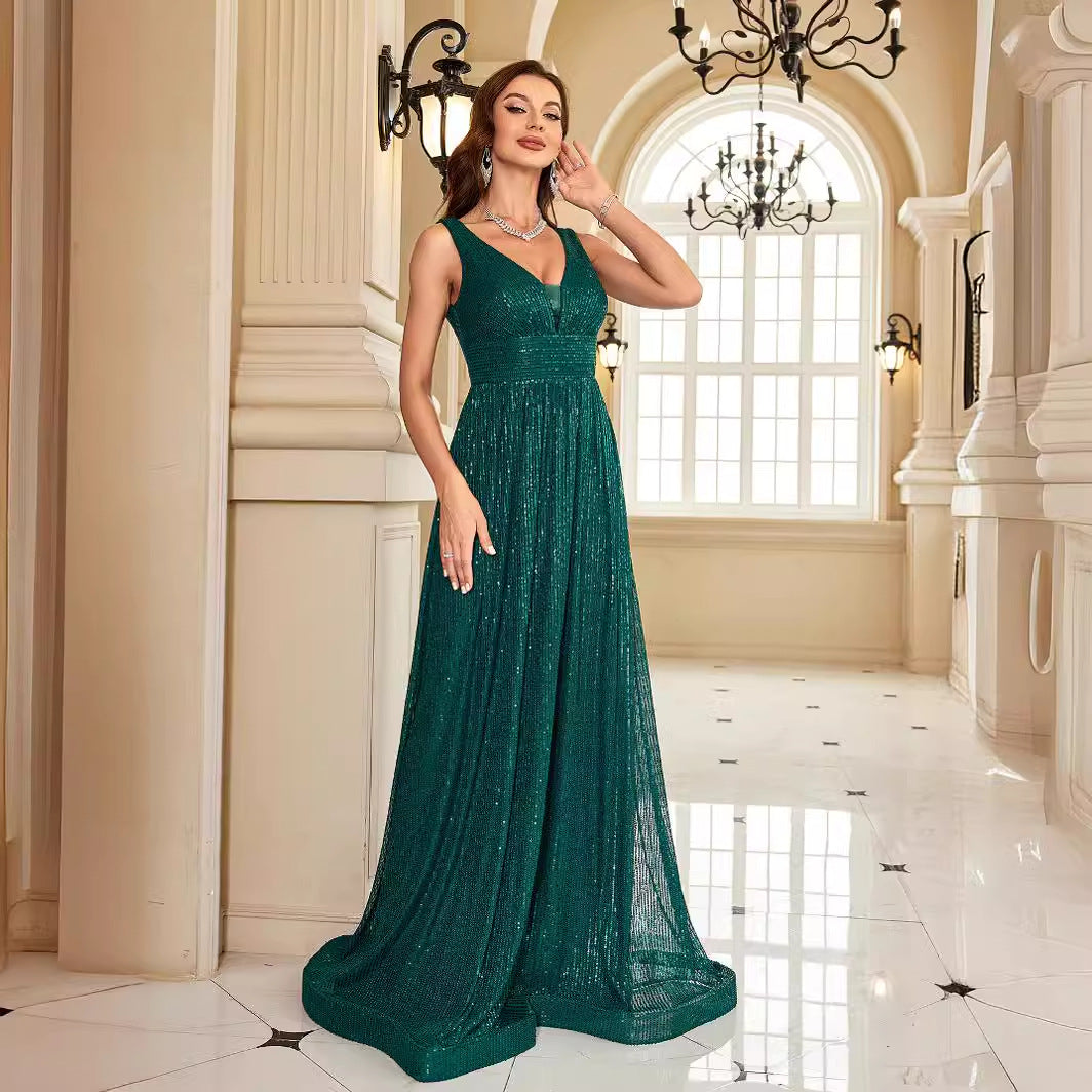 Backless Dress Maxi Dress Green Sequin Slim Fishtail Bridesmaid Cocktail Evening Dress