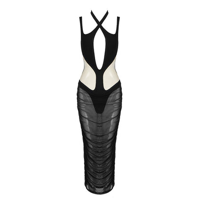 Mesh Hollow Out Cutout Semi-Transparent Slim Fit Maxi Dress Dress Bandage Catwalk