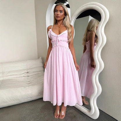 Suspender Ruffled Dress Casual Loose Vacation