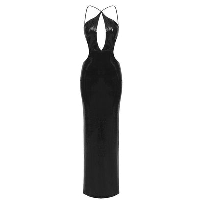 Nightclub Cutout Halter Backless Sequin Maxi Dress Dress