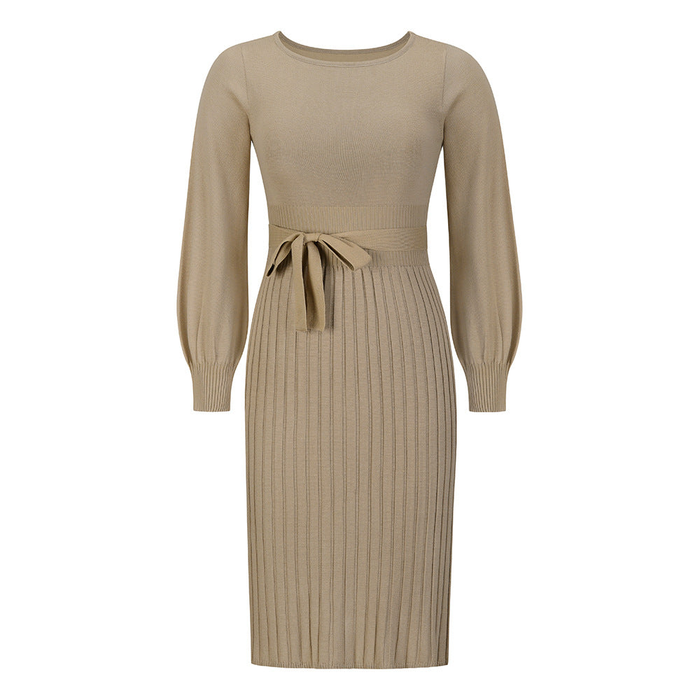 Knitting Dress Slim-Fit Pleated Mid-Length Bottoming Sweater