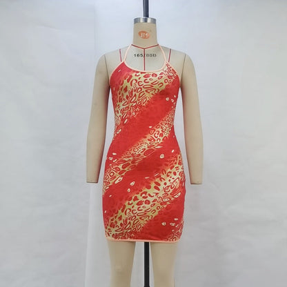 Lacing Halter Leopard Print Sheath Dress