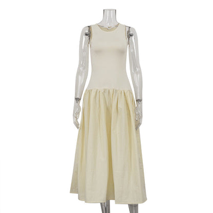 French Sleeveless Vest Dress High Grade Slimming Pleated Stitching Casual Dress