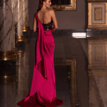 s Dress Low-Cut Split Dress Mop Slimming Sequined Dress